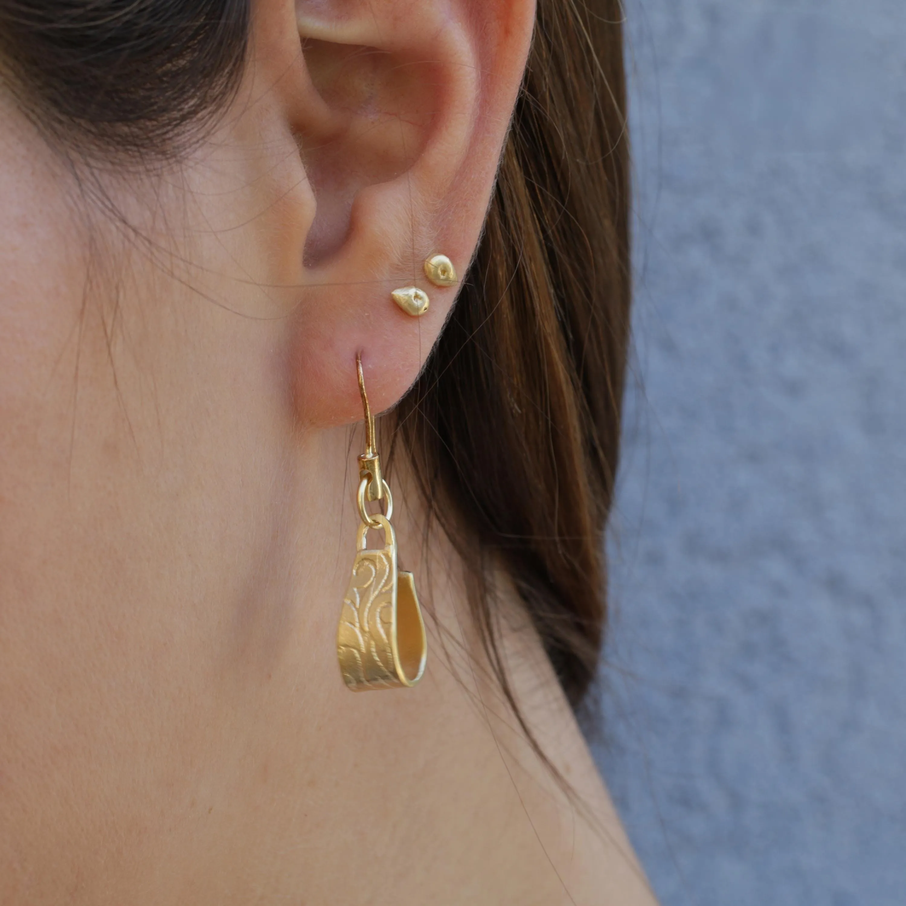 Handmade Gold Floral Dangle Earrings • Unique Art Nouveau Statement Jewelry Gift for Mom