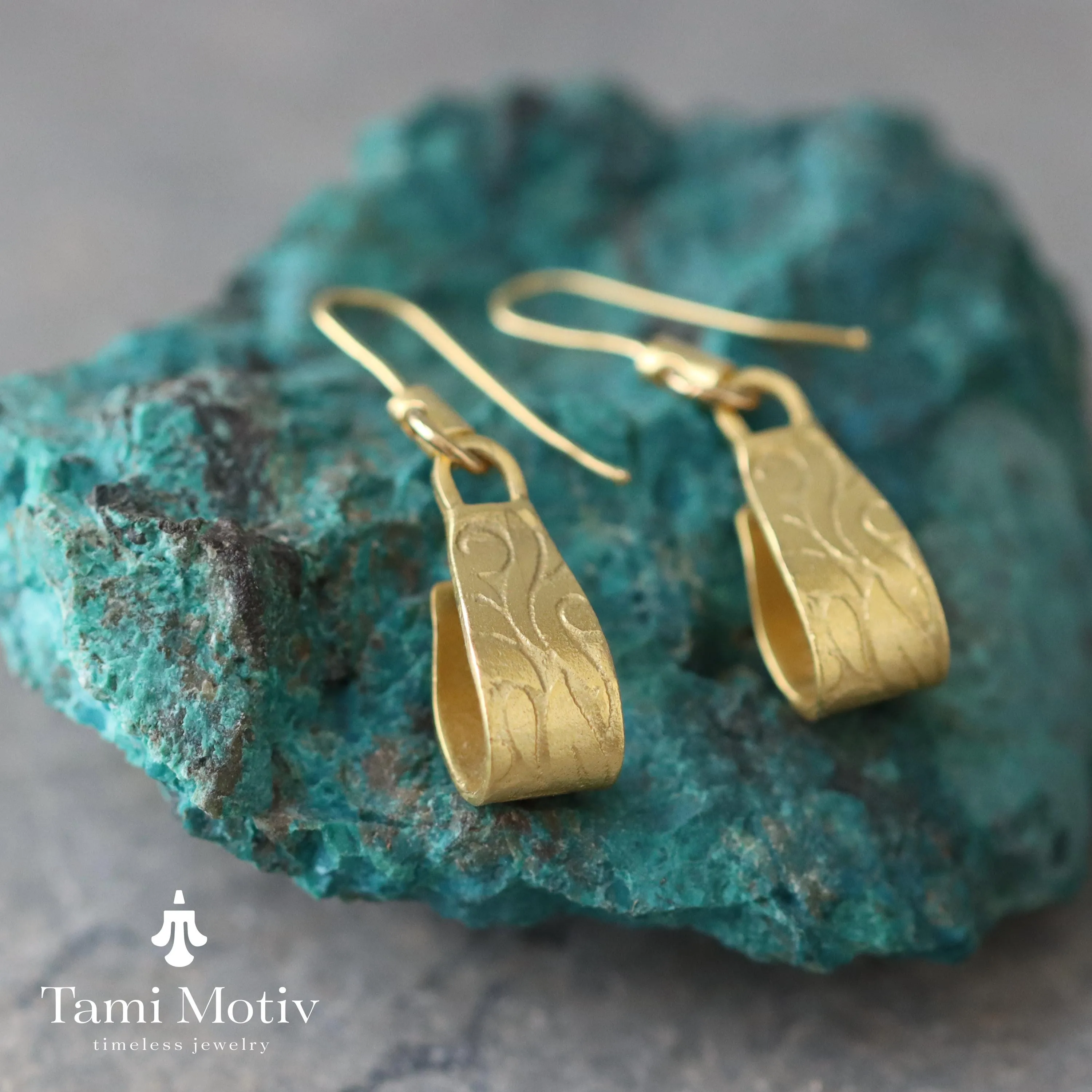 Handmade Gold Floral Dangle Earrings • Unique Art Nouveau Statement Jewelry Gift for Mom
