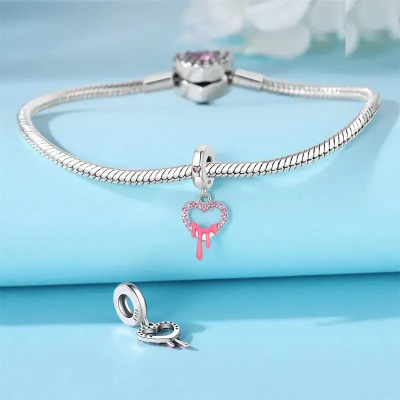 Heart Drip Pink Crystal Dangle Charm