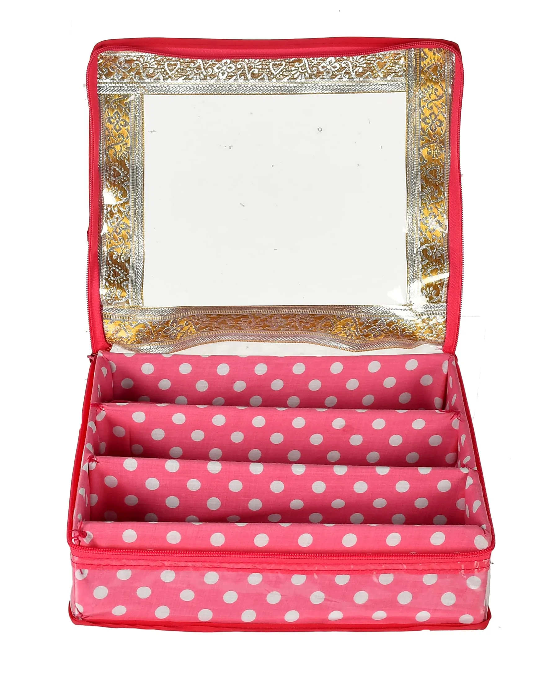 Heart Home Dot Printed Laminated 3 Rod Bangle, Chudi, Watches & Bracelet Box/Organizer With Transparent Top- Pack of 2 (Pink)-HS43HEARTH25539