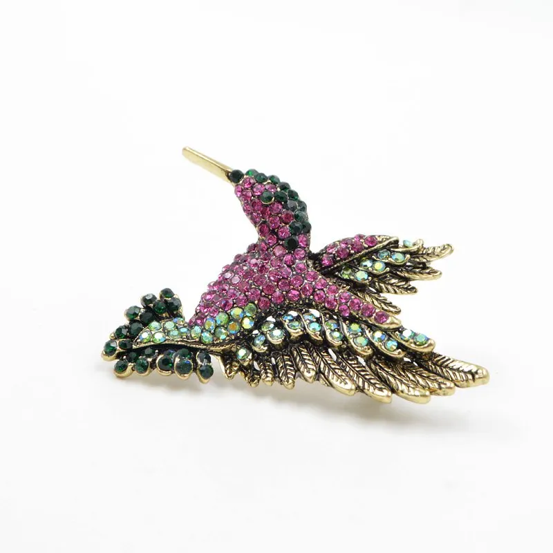 Hummingbird in Flight Rhinestone Brooches