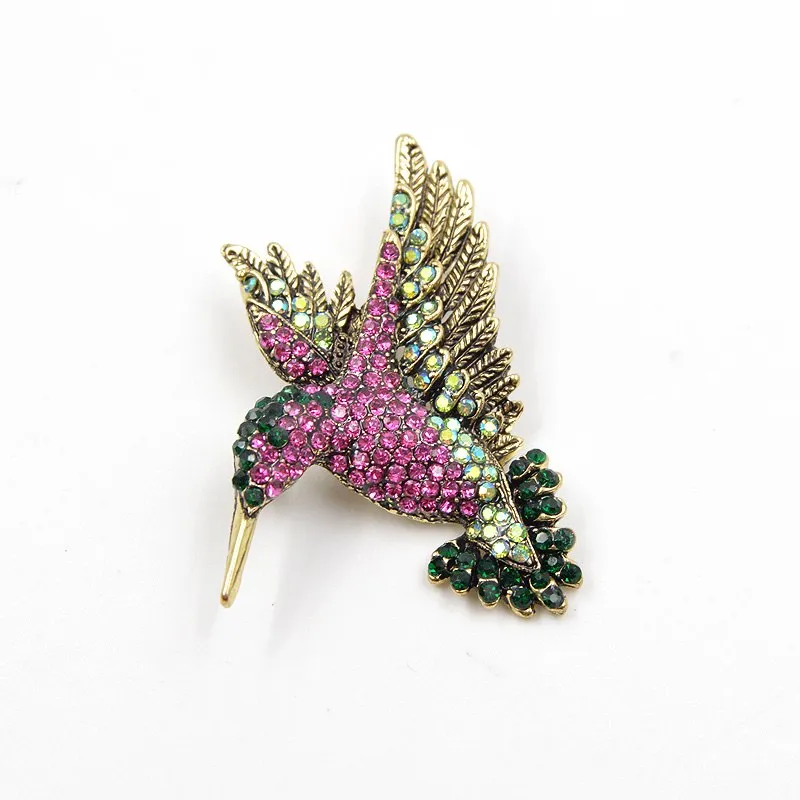 Hummingbird in Flight Rhinestone Brooches