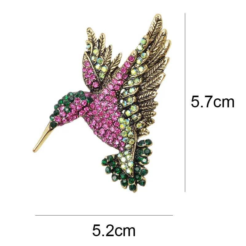 Hummingbird in Flight Rhinestone Brooches