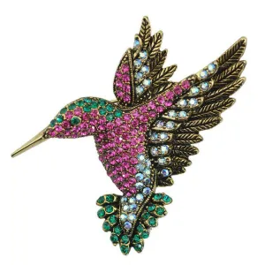 Hummingbird in Flight Rhinestone Brooches