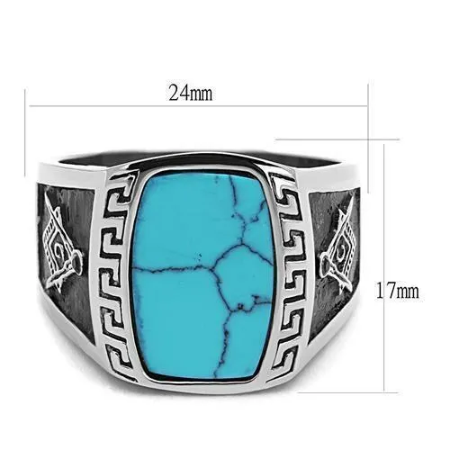 Jewellery Kingdom Masonic Turquoise Greek Key Blue Signet Pinky Classy Unique Mens Ring