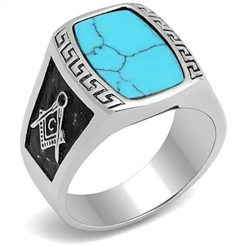 Jewellery Kingdom Masonic Turquoise Greek Key Blue Signet Pinky Classy Unique Mens Ring