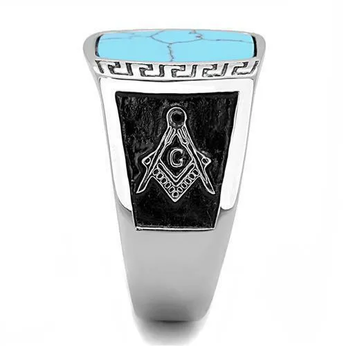 Jewellery Kingdom Masonic Turquoise Greek Key Blue Signet Pinky Classy Unique Mens Ring