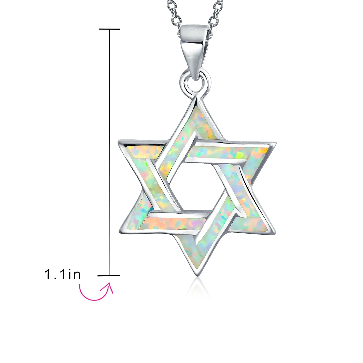 Judaic White Blue Opal Star Of David Pendant Necklace Bat Mitzvah Sterling Silver