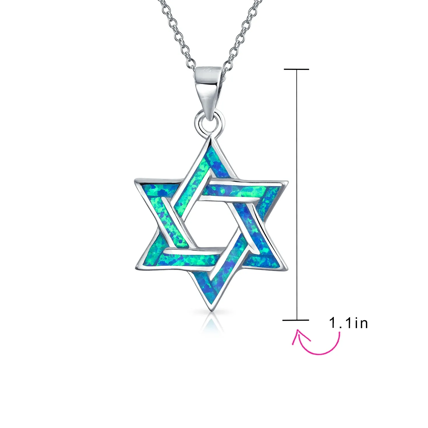 Judaic White Blue Opal Star Of David Pendant Necklace Bat Mitzvah Sterling Silver