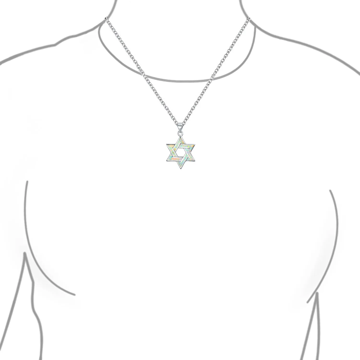 Judaic White Blue Opal Star Of David Pendant Necklace Bat Mitzvah Sterling Silver