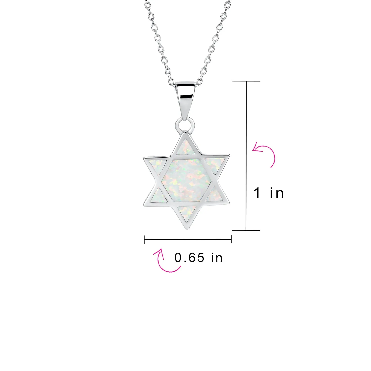 Judaic White Blue Opal Star Of David Pendant Necklace Bat Mitzvah Sterling Silver