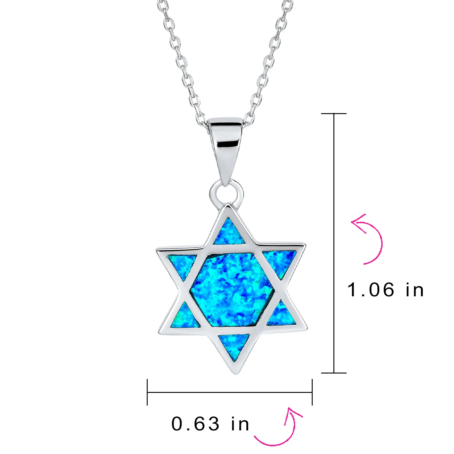 Judaic White Blue Opal Star Of David Pendant Necklace Bat Mitzvah Sterling Silver