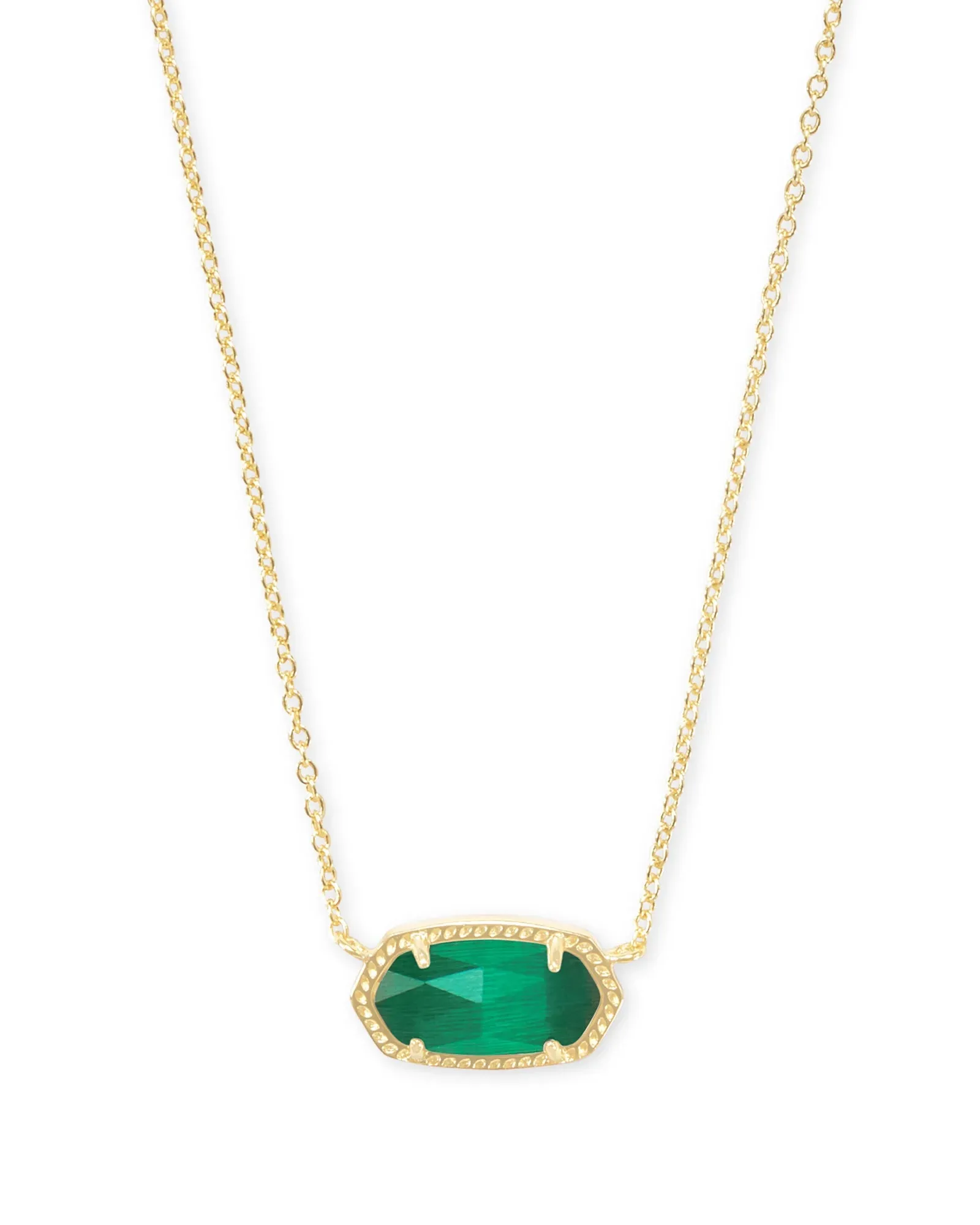 Kendra Scott Elisa Short Pendant Necklace in Gold Emerald Cats Eye