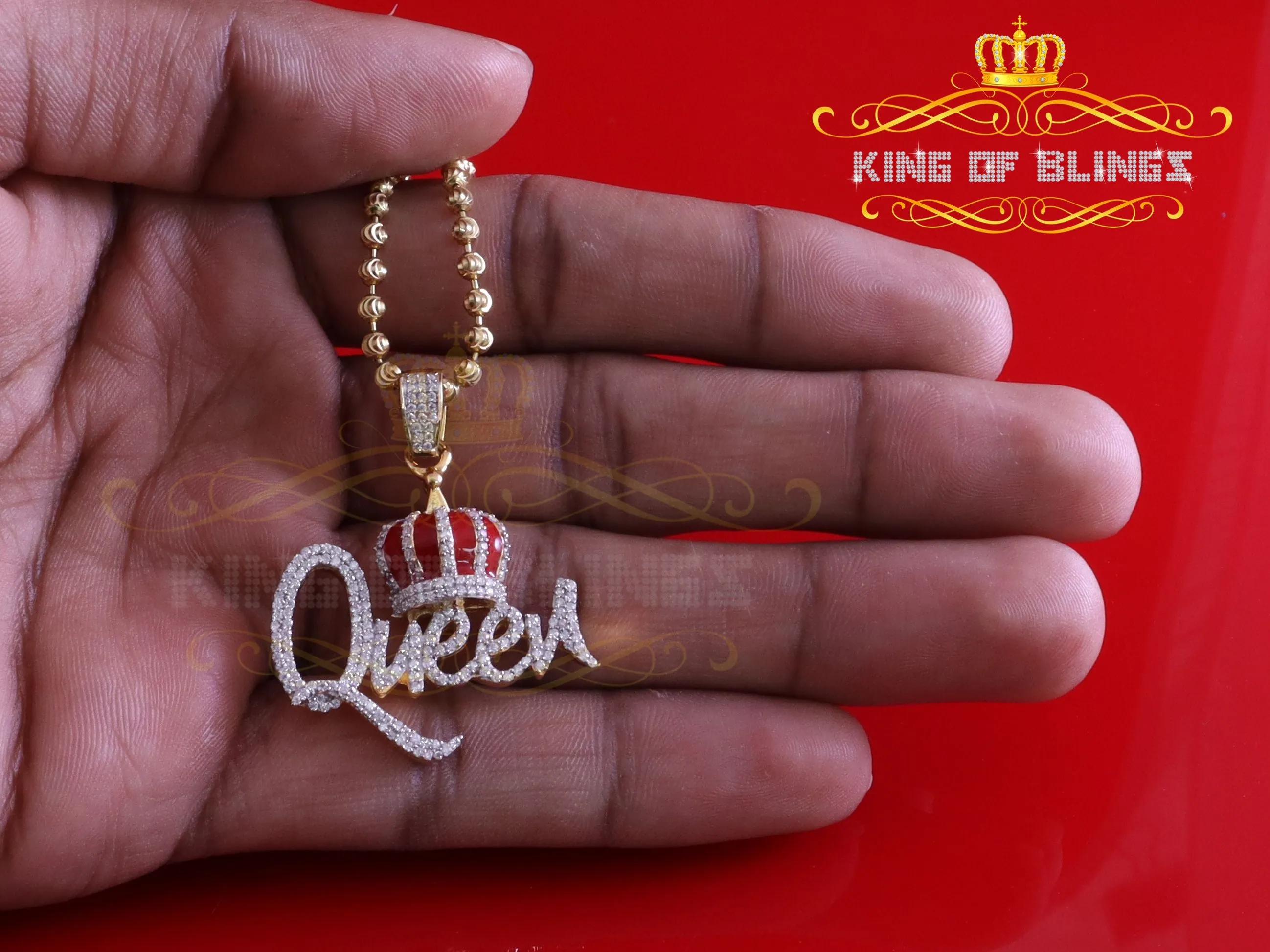 King Of Bling's King 2ct Real Moissanite Sterling Silver Yellow "QUEEN with CROWN BELL Pendant