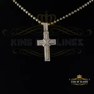 King Of Bling's Women's Yellow 925 Silver 2.0ct VVS D Clr. Moissanite Baguette Cross Pendant for