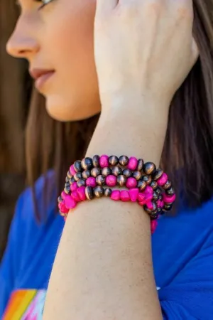 L And B Fuchsia Beaded Stone Bracelet