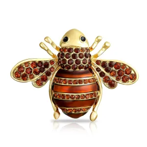 Large Black Golden Brown Crystal Fashion Garden Queen Bee Brooche Pin Silver Gold