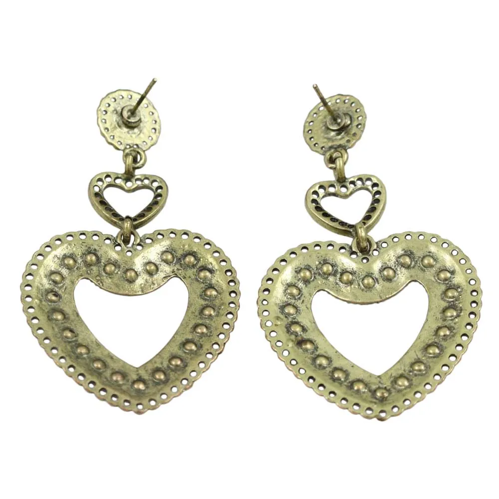 Large Colorful Crystals Heart Dangling Pierced Earring - REC558