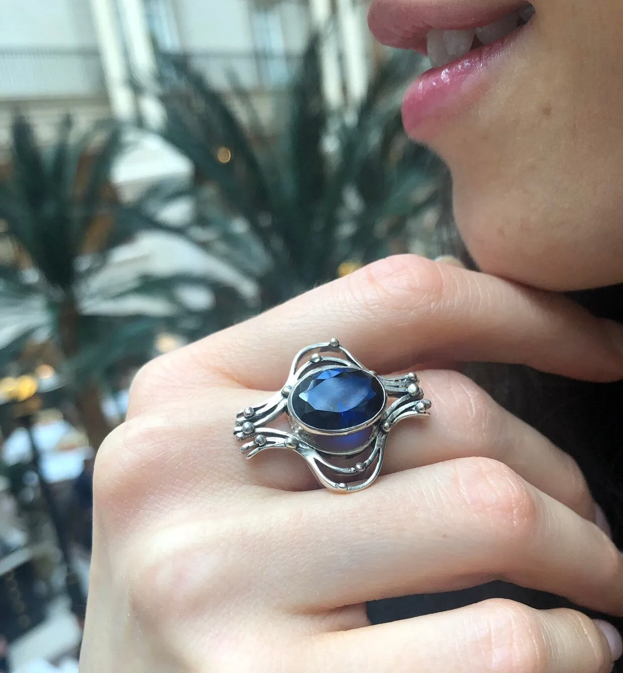 Large Sapphire Ring - Blue Statement Ring - Unique Vintage Ring