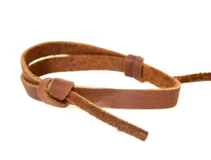 Leather Wrist Band with Adjustable Slide Knot - Saddle Brown