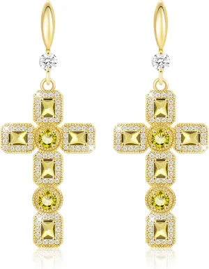 Linawe Cross Dangle Earrings for Women, Hypoallergenic Imitation Diamond Rhinestone Earrings, 14K Gold/Silver/Rose Gold Cubic Zirconia Cross Dangling Drop Earrings