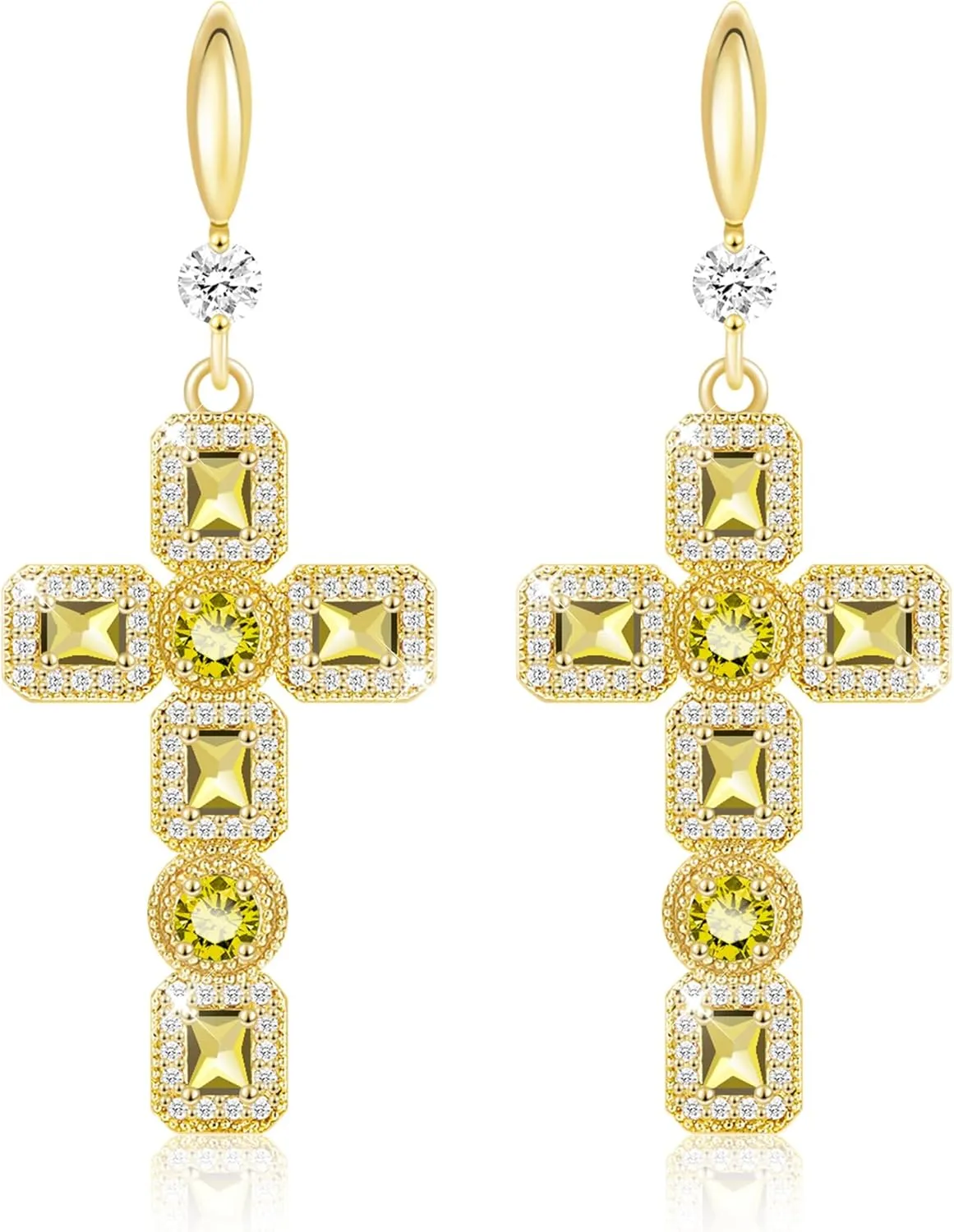 Linawe Cross Dangle Earrings for Women, Hypoallergenic Imitation Diamond Rhinestone Earrings, 14K Gold/Silver/Rose Gold Cubic Zirconia Cross Dangling Drop Earrings