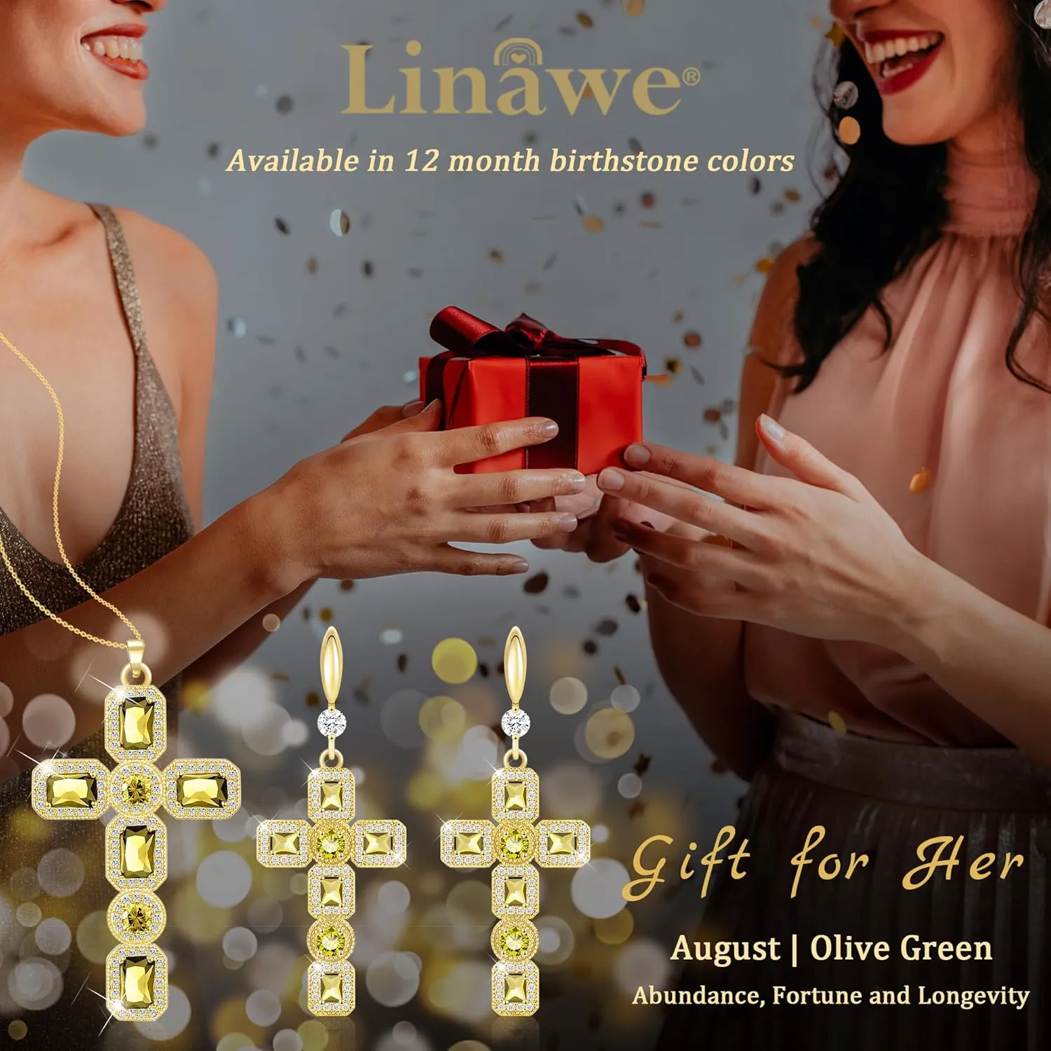 Linawe Cross Dangle Earrings for Women, Hypoallergenic Imitation Diamond Rhinestone Earrings, 14K Gold/Silver/Rose Gold Cubic Zirconia Cross Dangling Drop Earrings