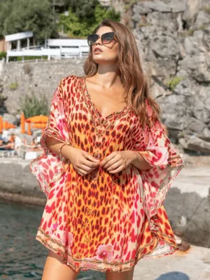 Lindsey Brown T Zanzibar Vibrant Animal Print Kaftan Top Beach Cover Up