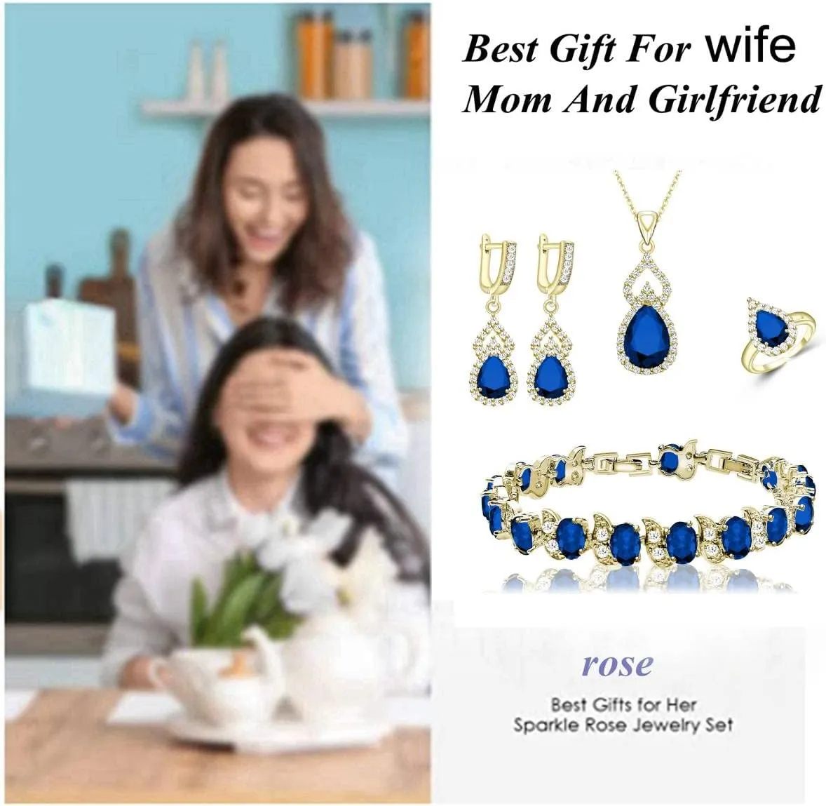 LMXXVJ Women Jewelry Set Platinum Plated Necklace Open Ring Earrings Bracelet Set,Birthday/Anniversary Mothers Day Jewelry Gifts for Mom/Wife/Sister/Best Friend