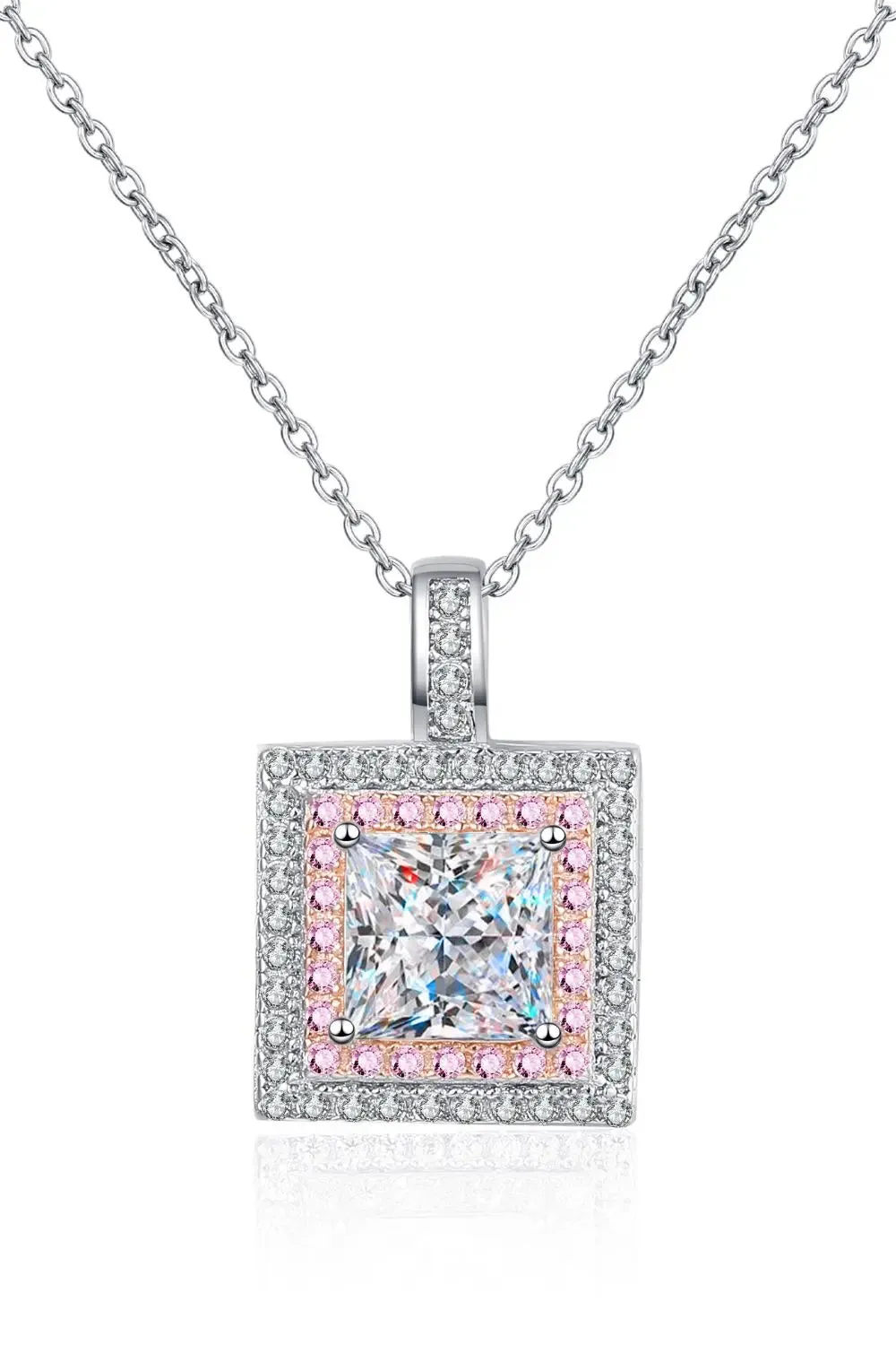 LOVCIA 1 Carat Moissanite Square Pendant Chain Necklace