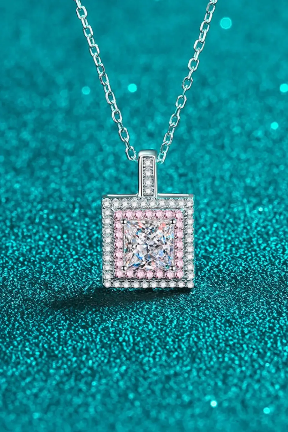 LOVCIA 1 Carat Moissanite Square Pendant Chain Necklace