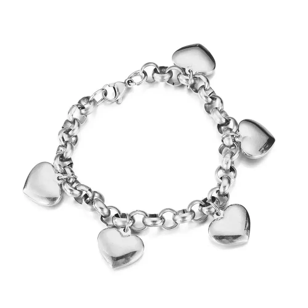 LOVCIA Gold-Plated Stainless Steel Heart Charm Durable Bracelet for Women