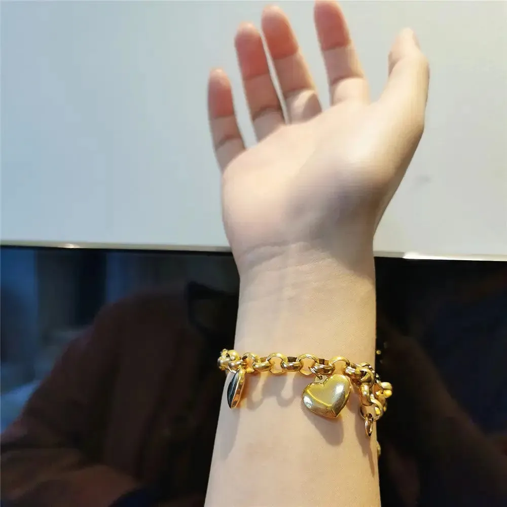 LOVCIA Gold-Plated Stainless Steel Heart Charm Durable Bracelet for Women
