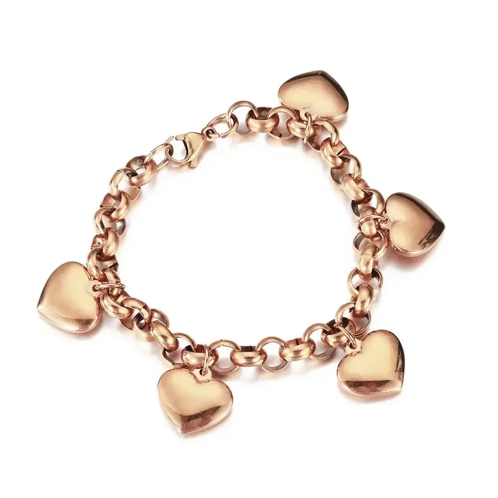 LOVCIA Gold-Plated Stainless Steel Heart Charm Durable Bracelet for Women