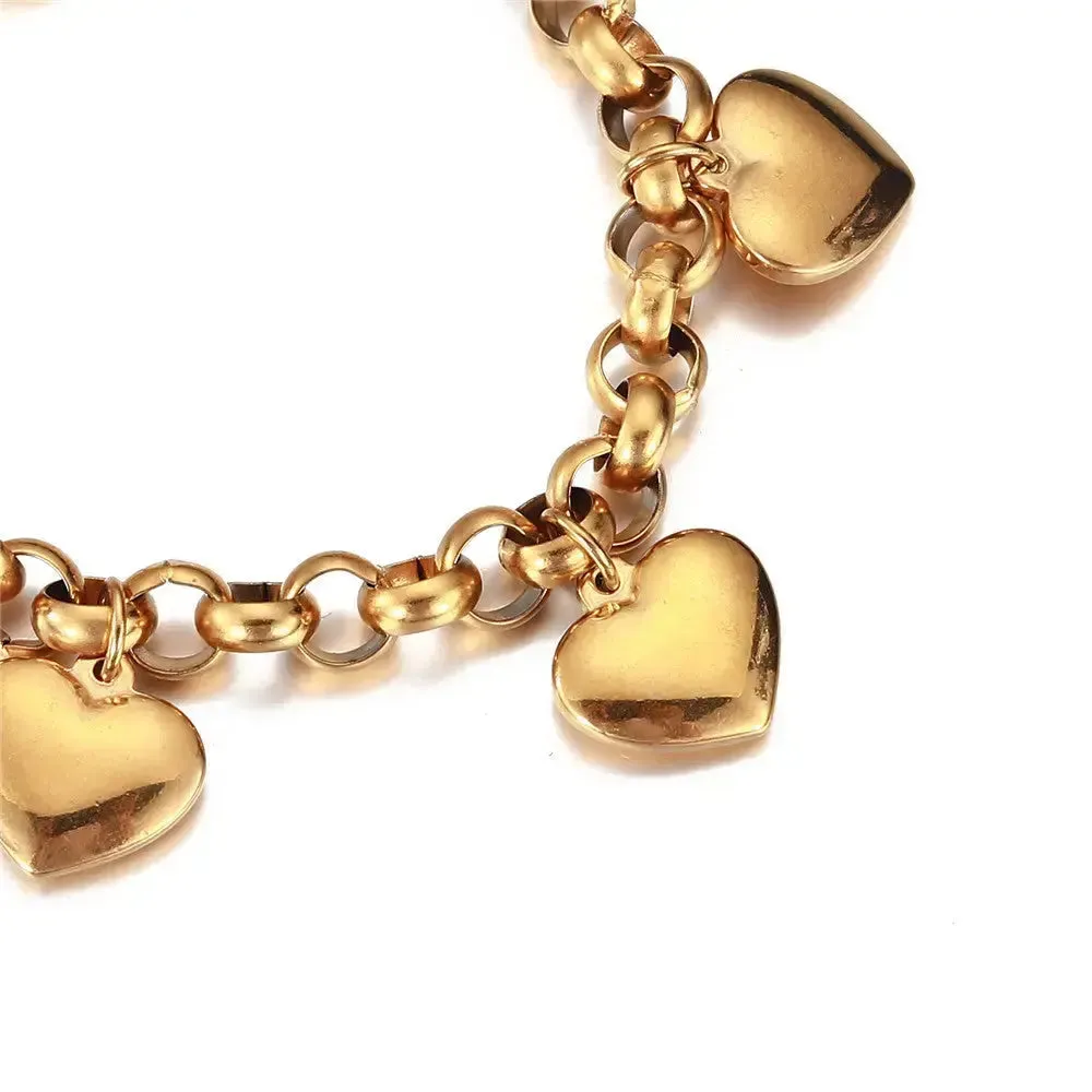 LOVCIA Gold-Plated Stainless Steel Heart Charm Durable Bracelet for Women