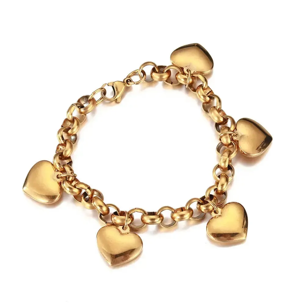 LOVCIA Gold-Plated Stainless Steel Heart Charm Durable Bracelet for Women