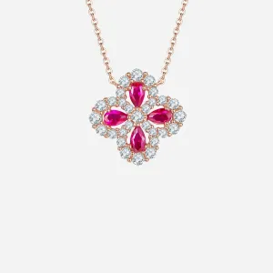 LOVCIA Lab-Grown Ruby 925 Sterling Silver Flower Shape Necklace