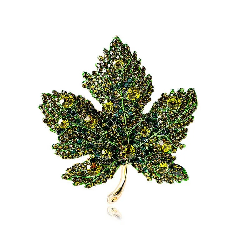 Maple Leaf Rhinestone Gold-Toned Brooch