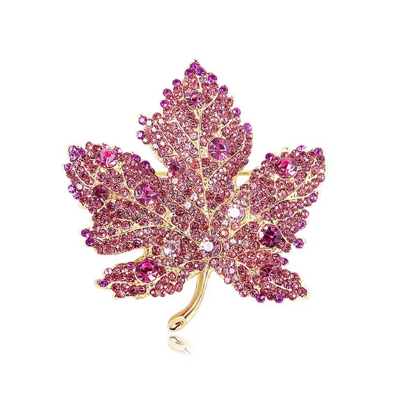 Maple Leaf Rhinestone Gold-Toned Brooch