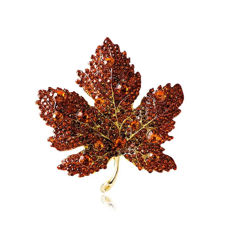 Maple Leaf Rhinestone Gold-Toned Brooch