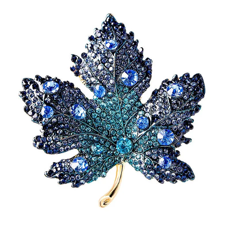 Maple Leaf Rhinestone Gold-Toned Brooch