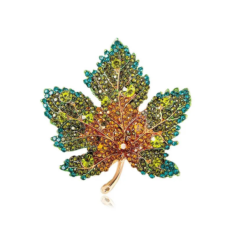 Maple Leaf Rhinestone Gold-Toned Brooch