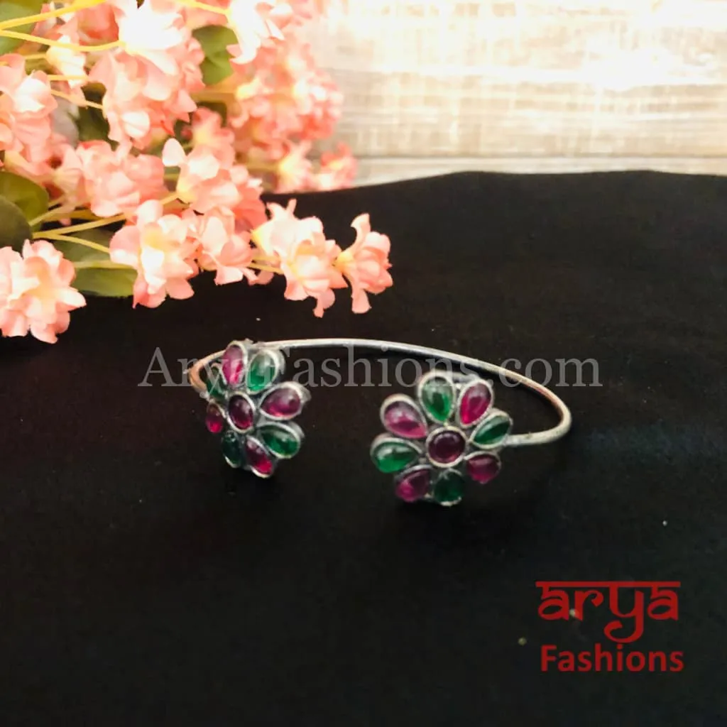 Marsha Multicolor Stones Silver Cuff Bracelet