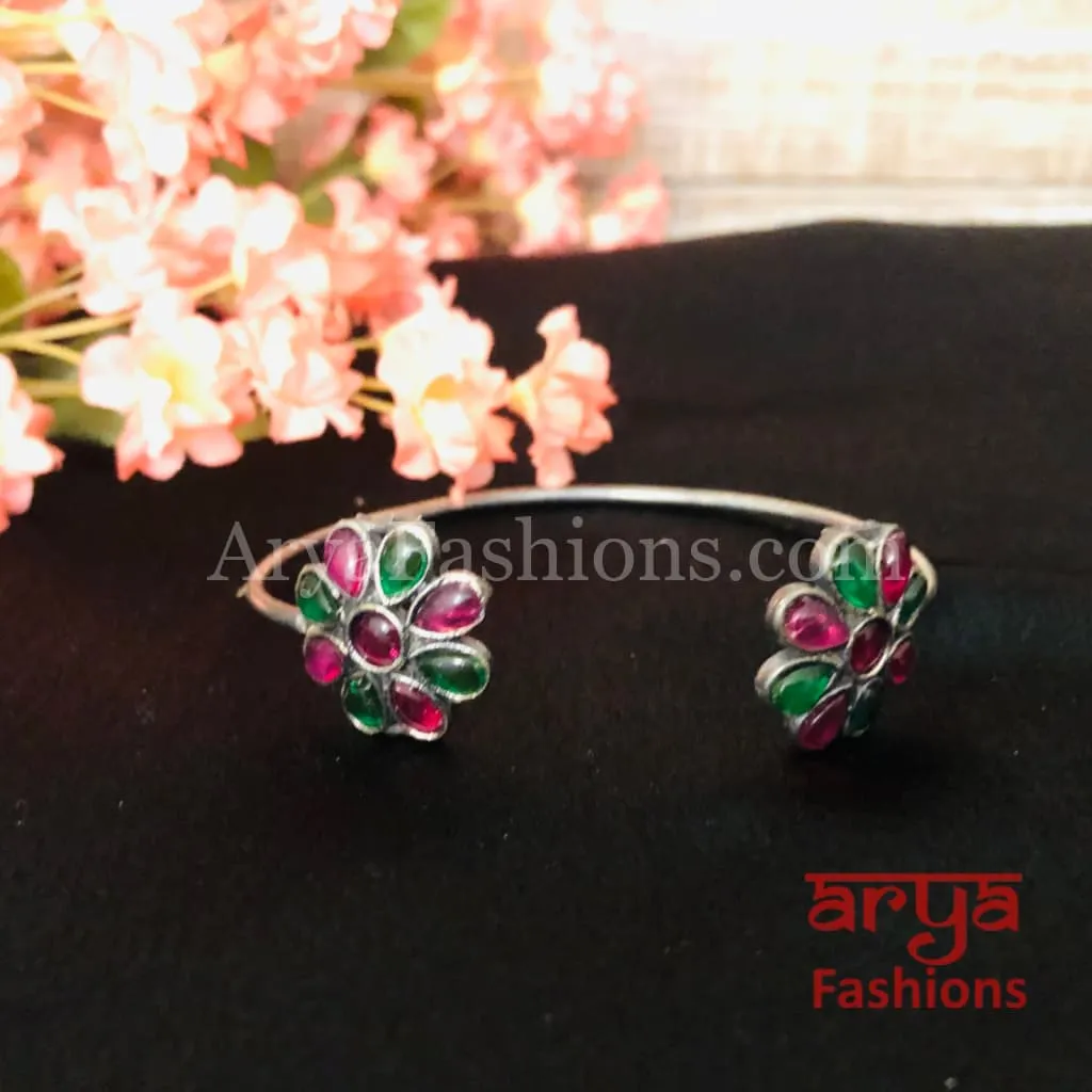 Marsha Multicolor Stones Silver Cuff Bracelet
