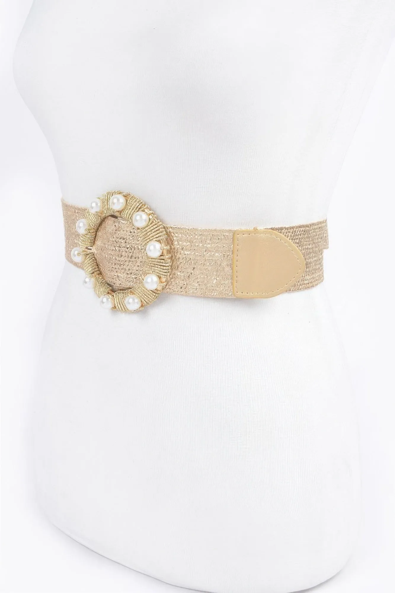 Metallic Stretch Belt W/pearl Metal Bucklt