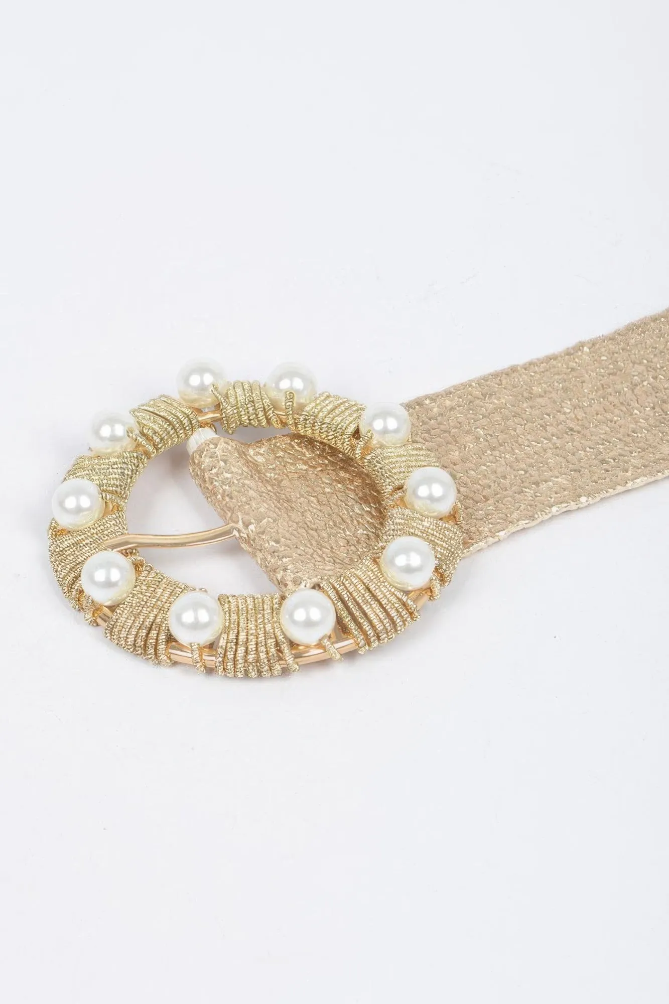 Metallic Stretch Belt W/pearl Metal Bucklt