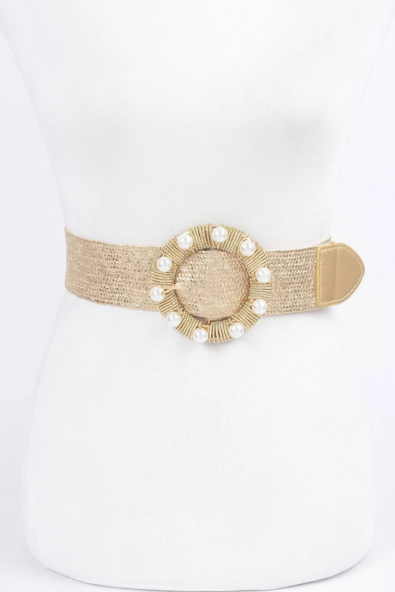 Metallic Stretch Belt W/pearl Metal Bucklt