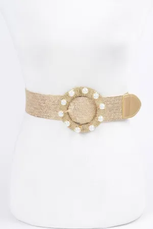 Metallic Stretch Belt W/pearl Metal Bucklt