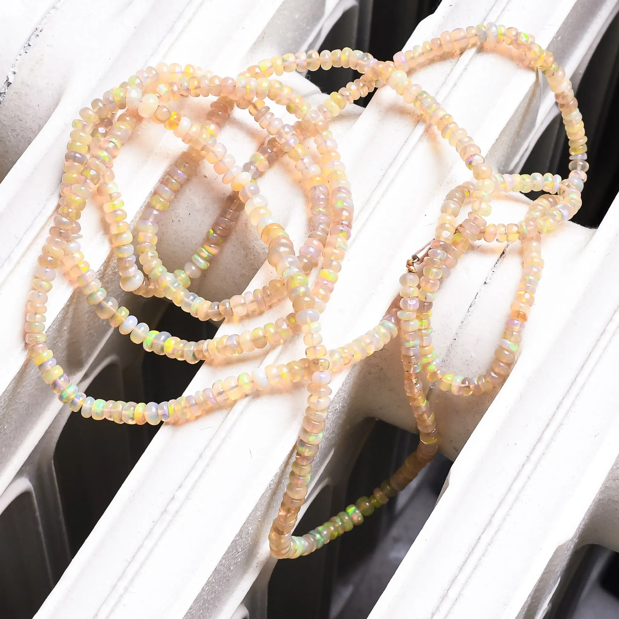 Mid-Century Long Opal Bead Necklace