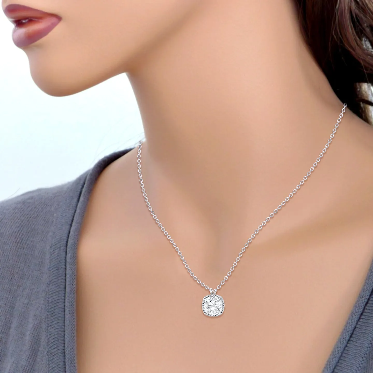 Milgrain Bezel Cushion Lab Grown Diamond Pendant